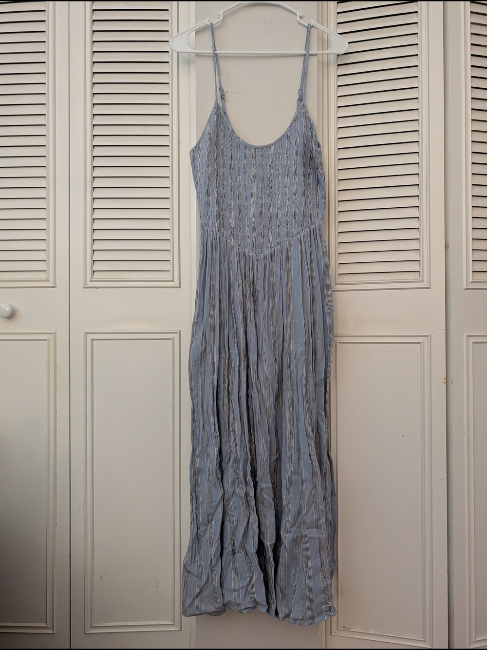 Aerie Light Blue Striped Smocked Midi Dress - Picture 2 of 5